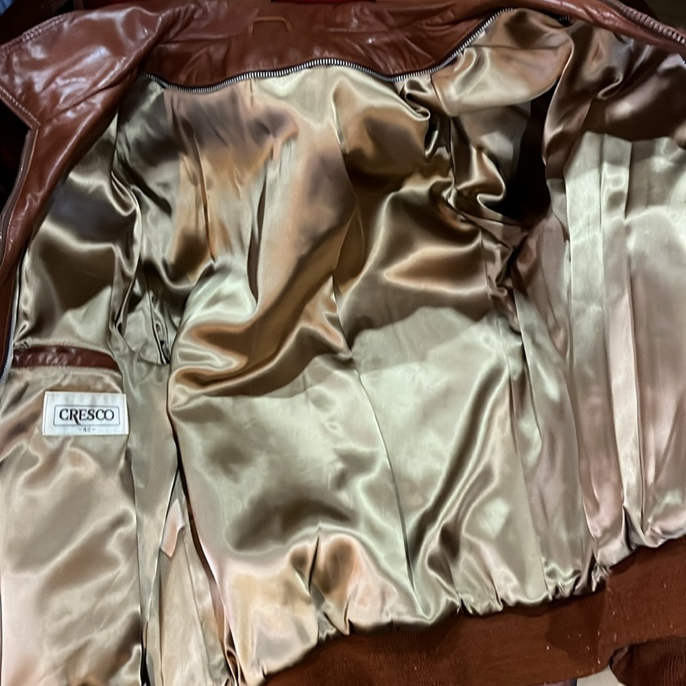 MEN 42 JACKET LEATHER Cresco chesnut color leather jacket with liner 1217 - Picture 7 of 9